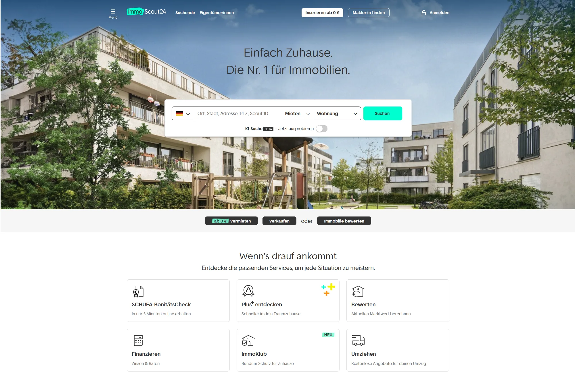 Tìm nhà trên trang ImmoScout24